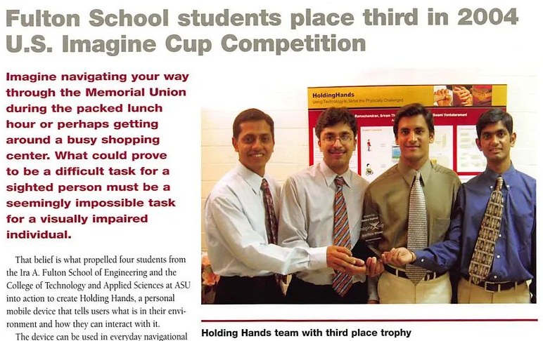 Fulton School article, Fulton School students place third in 2004 U.S. Imagine Cup Competition: the Holding Hands team with the third place trophy